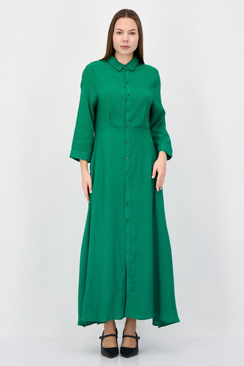 ANNE KLEIN فستان ماكسي بسيط للنساء، أخضر - Image 1
